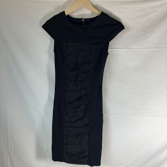 Ted Baker London Black Cap Sleeve Sheath Dress Gathered Front Panel Inse… - Picture 1 of 6